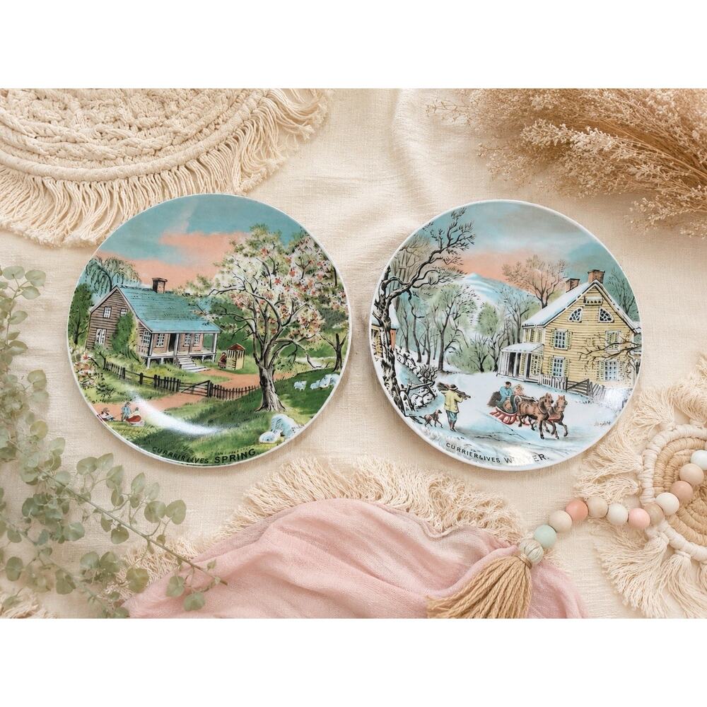 Currier and Ives the Four Seasons Plates Only Winter & Spring Collectibles Wall